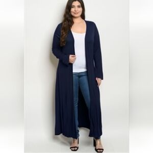 Annabelle Plus Size Navy Longline Cardigan Duster Open Front Sweater XL–3X